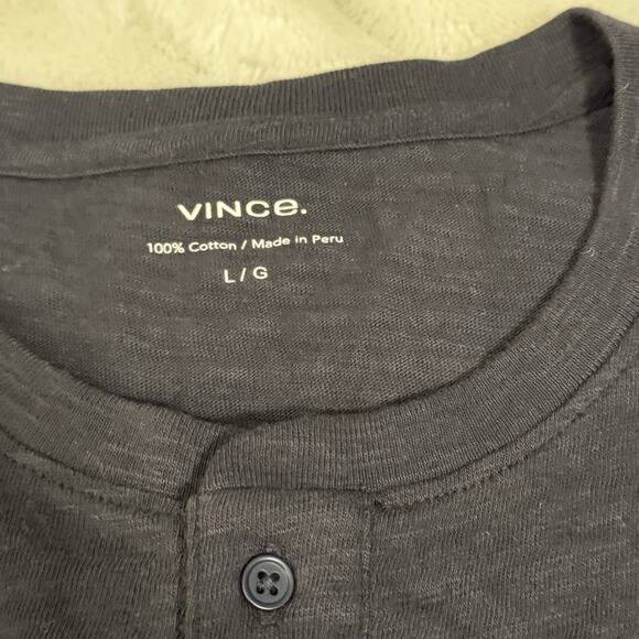 Vince Men's 1/4 Button Cotton Henley Short Sleeve Tee Heather Blue Large - Picture 4 of 5
